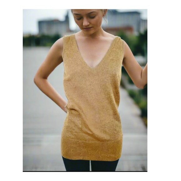 BCBGMAXAZRIA Brown Sleeveless Angora Wool Blend V-Neck Sweater Tunic Top Y2K Sty - Picture 4 of 10